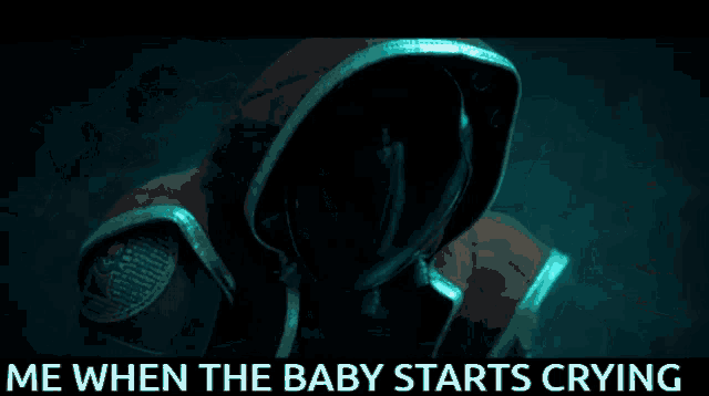 a poster that says " me when the baby starts crying " on it