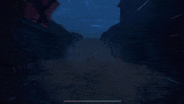 a cartoon character with a sword in his mouth is standing in a dark room