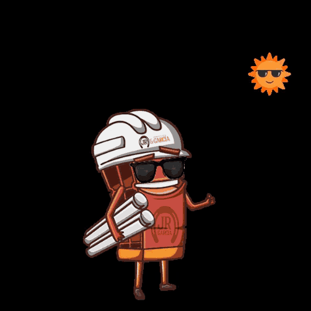 a cartoon character is wearing sunglasses and a hard hat with jr garcia on it