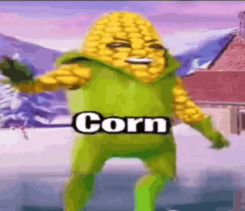 a cartoon character dressed as a corn on the cob is dancing