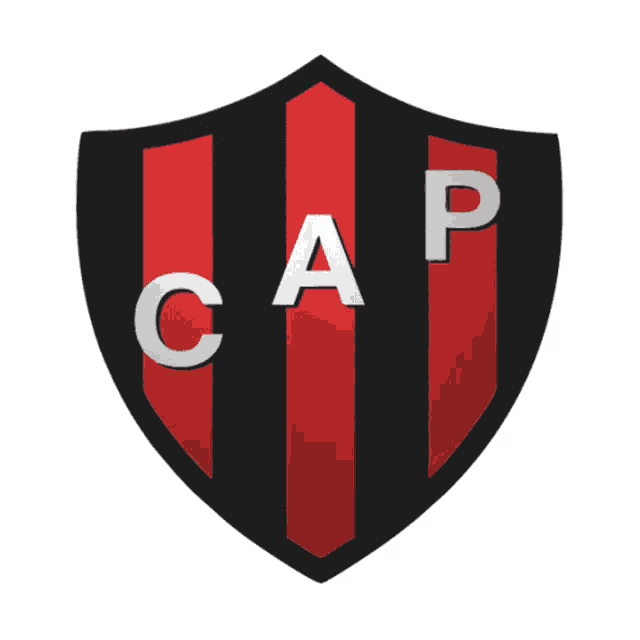 a black and red striped shield with the letter cap on it