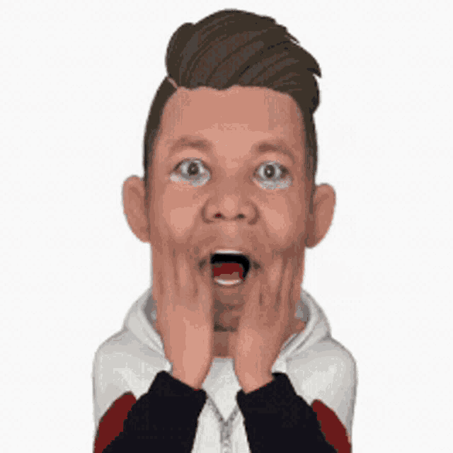 a man with his mouth open and his hands on his face