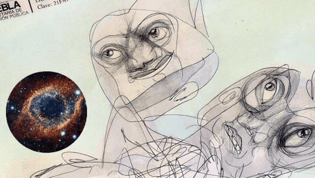 a drawing of a face next to a circle that says clave