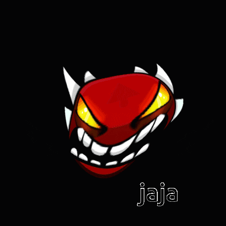 a cartoon drawing of a red monster with the word jaja written below it