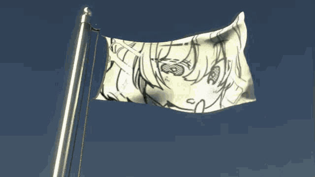 a flag with a girl 's face on it is flying in the wind