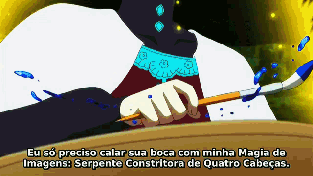 a cartoon of a hand holding a pencil with the words eu so preciso calar sua boca com minha magia