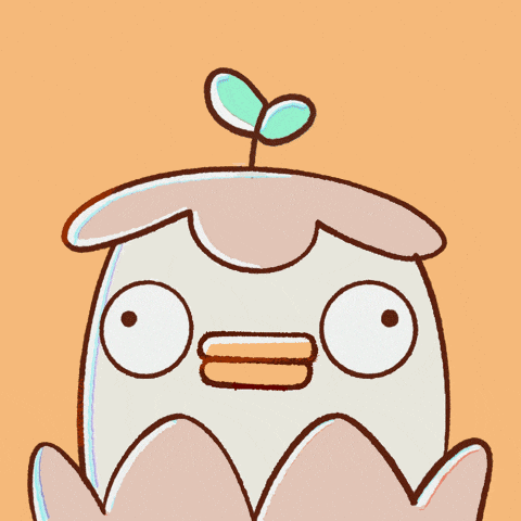 a cartoon character with a plant on its head