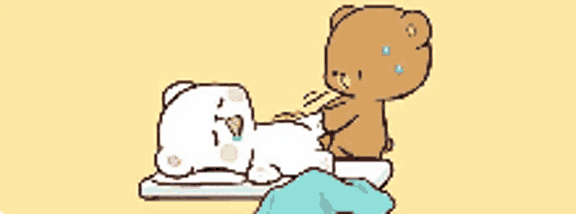 a cartoon of a bear sleeping with a carrot on top of it .