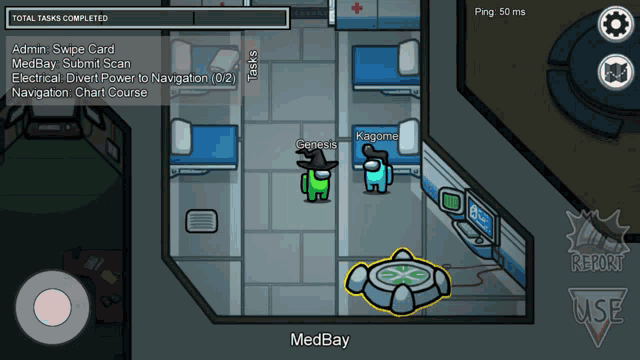 a screenshot of among us shows genesis and kagome in a hospital room
