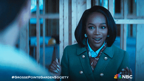 a grosse pointe garden society poster with a woman in a green coat and scarf