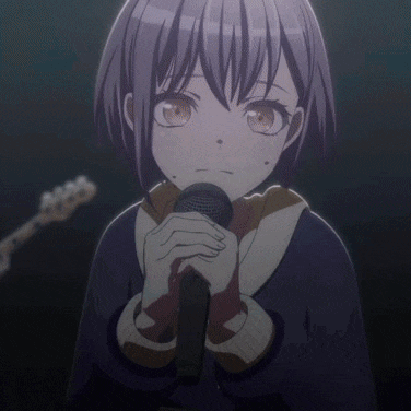 a girl with purple hair is holding a microphone in front of her face