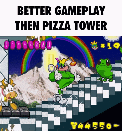 a video game with the words better gameplay then pizza tower