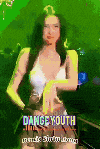 a woman is dancing in front of a green background with the words dang youth written on it .