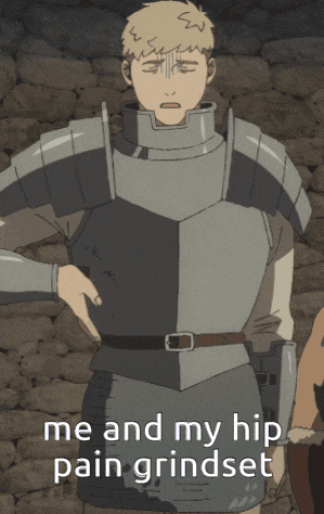 a picture of a man in armor with the words me and my hip pain grindset below him