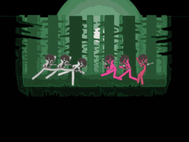 a group of stick figures are fighting each other in a video game