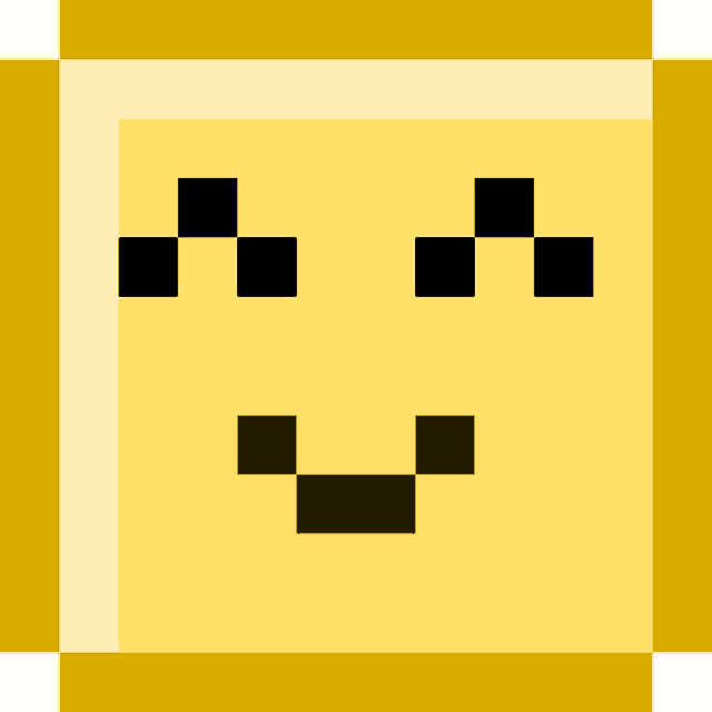 a yellow square with black squares on it and a smiley face