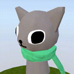 a cartoon cat with a green scarf around its neck