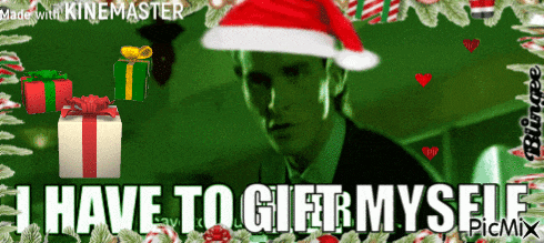 a man wearing a santa hat says i have to gift myself picmix
