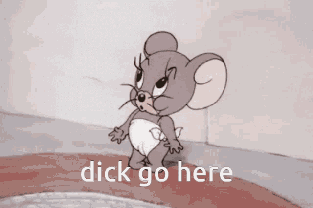 a cartoon mouse in a diaper with the words dick go here