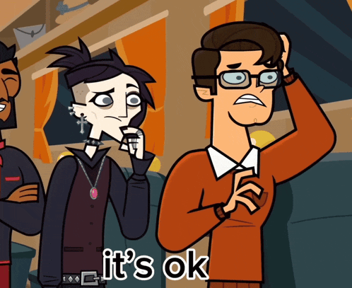 a cartoon character says it 's ok next to a man