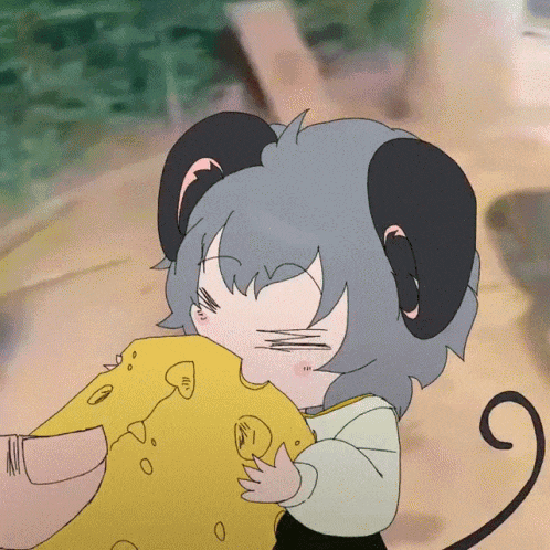 a cartoon of a mouse holding a large piece of cheese
