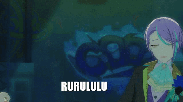 two anime characters are standing next to each other with the word rurululu on the bottom right