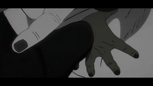 a black and white drawing of a person 's hand with black nails