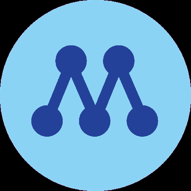 a purple circle with a letter m on it