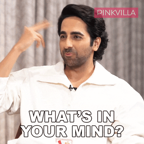 a man in a white shirt says " what 's in your mind " in black letters