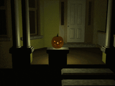 a pumpkin with a face carved into it is sitting on a table