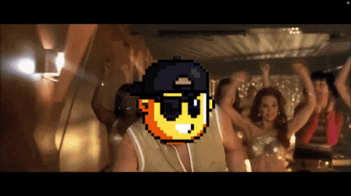a pixelated image of a man wearing sunglasses and a baseball cap