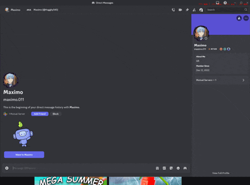 a screenshot of a discord server with the name maximo at the top