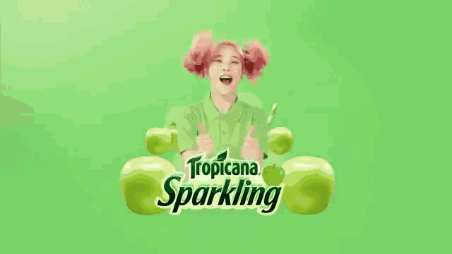 an advertisement for tropicana sparkling apple juice with a woman screaming