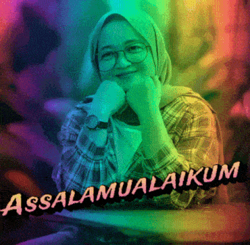 a woman wearing glasses and a hijab with the words assalamualaikum written below her