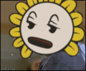 a cartoon of a sunflower with a surprised look on its face