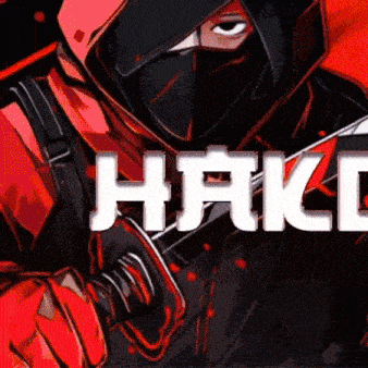 a picture of a ninja holding a sword with the word haki in white
