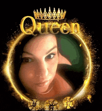 a picture of a woman with a crown and the word queen above her