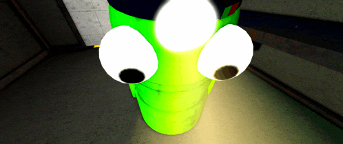 a green cylinder with big eyes looks like a monster