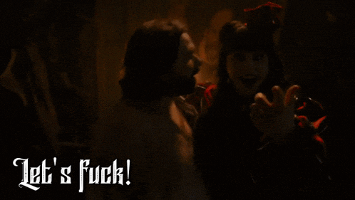 a woman in a vampire costume with the words let 's fuck on the bottom