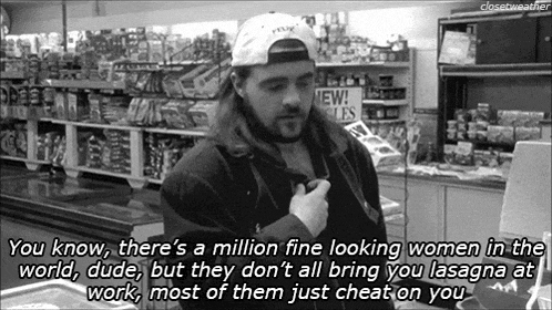 a black and white photo of a man in a store with the caption " you know there 's a million fine looking women in this world