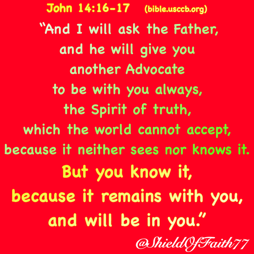 a red background with the bible verse john 14:16-17 on it