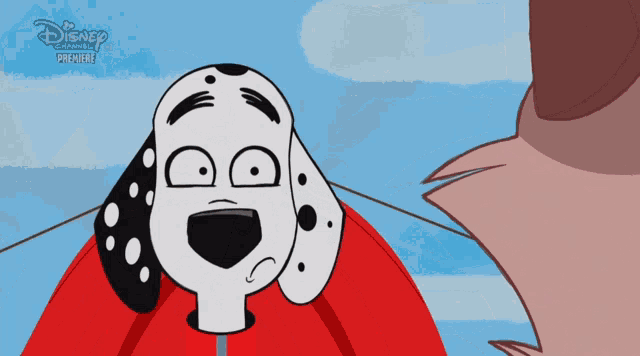 a dalmatian dog is on a boat with the words disney channel premiere in the corner