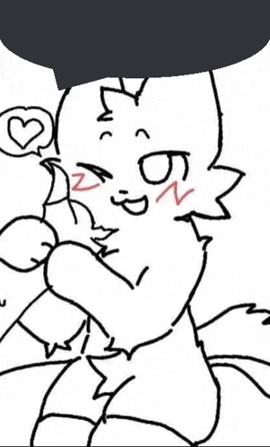 a black and white drawing of a cat with a heart shaped speech bubble above it .