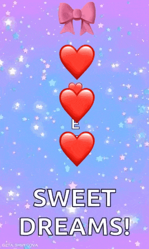 a purple background with three red hearts and the words sweet dreams .