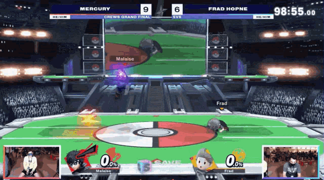 mercury and frad hopne are playing a game of smash