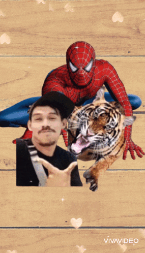 a picture of a man with a tiger and spiderman