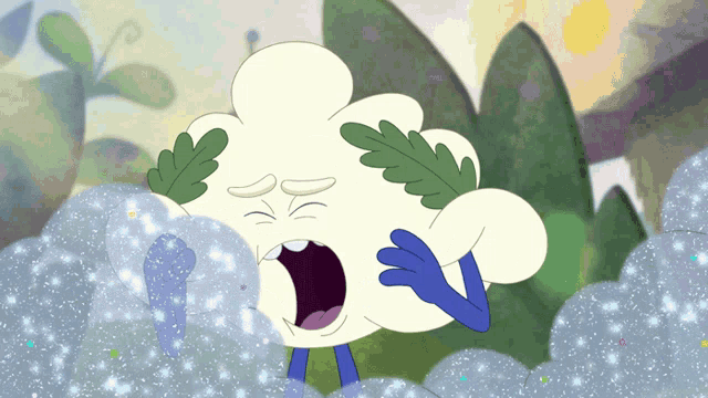 a cartoon drawing of a cloud with leaves on it