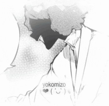a black and white drawing of a person with the name yokomizo