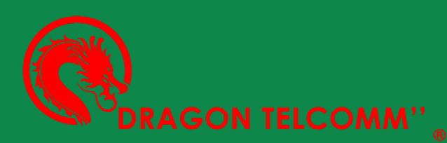 a logo for dragon telcomm with a red dragon in a circle