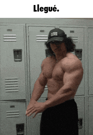 a very muscular man is standing in front of lockers with the word llegue written above him